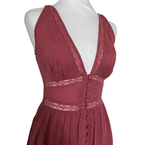 ASOS Dusty Rose Lace Trim Plunge Dress NWT Size 4 - Picture 4 of 12